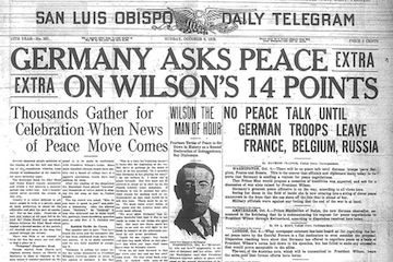 President Woodrow Wilson issues his Fourteen Points on World War I.