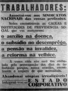 El Estado Novo crea el Estatuto del Trabajo Nacional