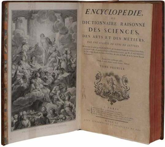 La publicación de la L'Encyclopédie de Denis Diderot y Jean le Rondd'Alembert.