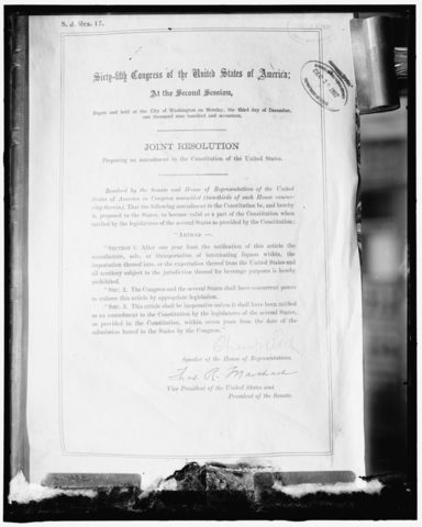 18th Amendment Ratified