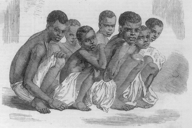 large numbers of Africans are brought by force as slave trade