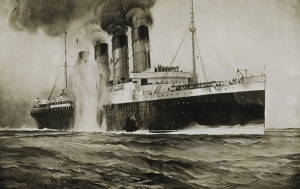 El trasatlántico Lusitania de la Cunard, que viajaba de New York a Liverpool es hundido por el torpedo de un submarino alemán, el U-20. Mueren 1.200 pasajeros y solo se salvan 760.