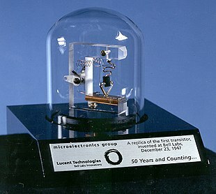 William Shockley, John Bardeen and Walter Brattain invent the first transistor
