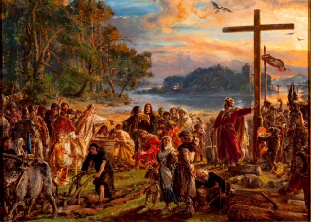 The Polish people under Duke Mieszko adopt Christianity as their state religion.