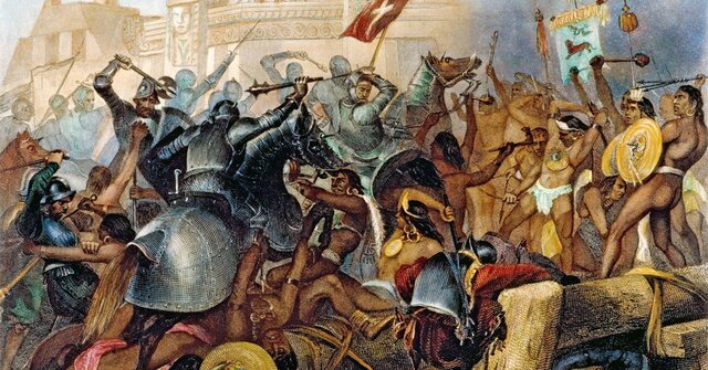 Noche Triste: los españoles, al mando de Hernán Cortés y Pedro de Alvarado, huyen de Tenochtitlán.