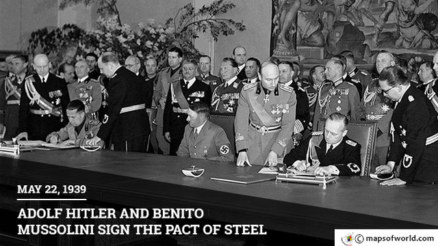 Hitler signs alliance with Mussolini