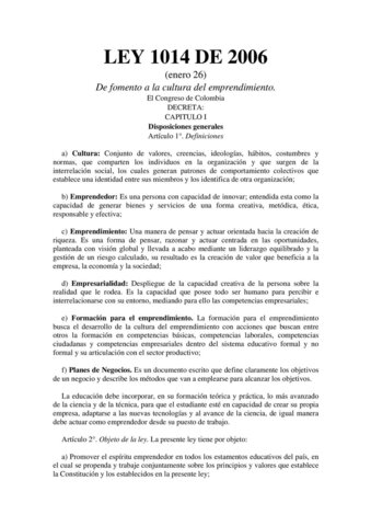 Se promulga la Ley 1014 de 2006