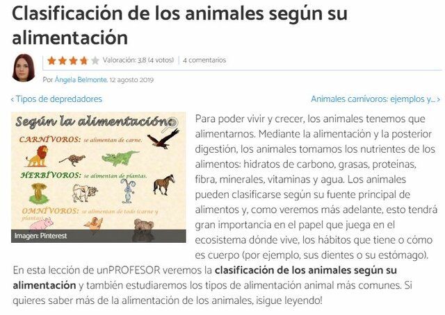 Clasificación de los animales según su alimentación