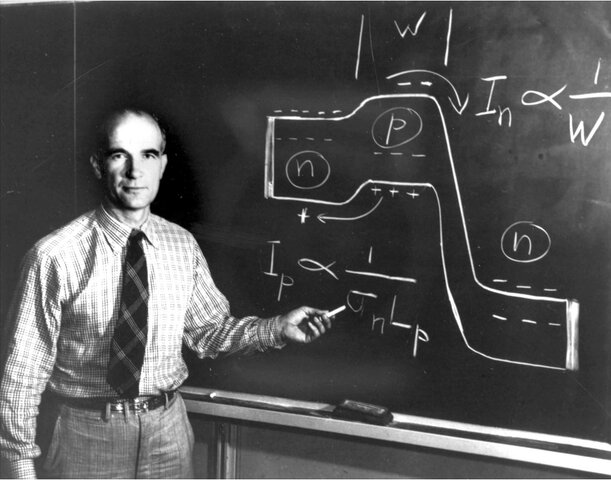 William Shockley developed the "Bipolar Junction" transistor theory at Bell Labs.