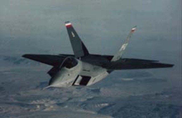 The military's newest fighter, the F-22 Raptor, manufactured by the Lockheed Boeing team.