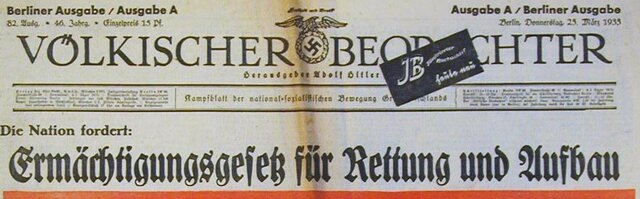 Der Reichstag stimmte über das "Gesetz zur Behebung der Not von Volk und Reich" (auch Ermächtigungsgesetzt genannt) ab. Es ging dabei darum, den letzten Schritt zur Diktatur zu begehen und die legislative Gewalt in die Hände der Reichsregierung abzugeben.