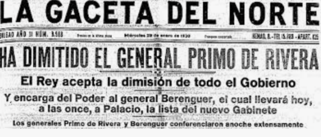 Dimisión de Primo de Rivera.