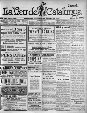 Publicació del "Glosari" d'Eugeni d'Ors (Xènius) al diari català "La Veu de Catalunya"