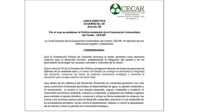 Aprobación Política Ambiental CECAR