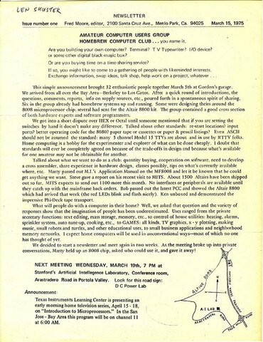 first meeting of homebrew computer club