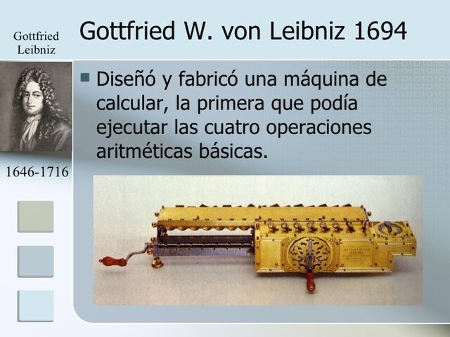1673: el matemático alemán Gottfried Leibniz la primera calculadora