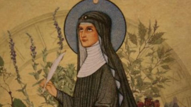 STA HILDEGARDA MUERE1098 1179 -Considerada una de las personalidades más influyentes, de la Baja Edad Media y de la historia de Occidente,2​ es también de las figuras más ilustres del monacato femenino dotada de inteligencia y cultura f común