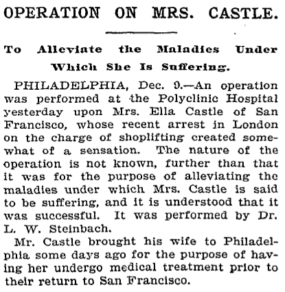 Ella Castle undergoes uterine surgery