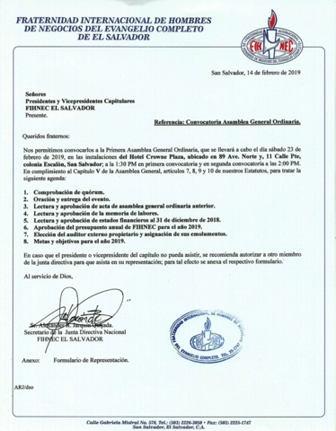 Aprobación del Acta de Propietarios de Hotel