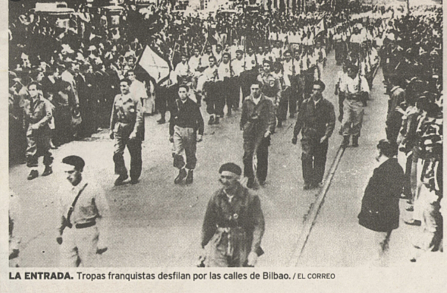 Los franquistas conquistan Bilbao y el resto de los territorios vascos que no se hallaban bajo su control.