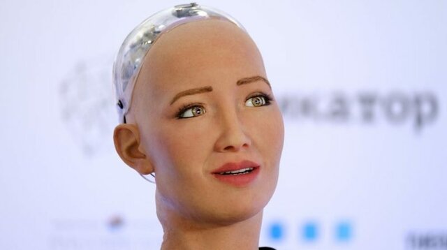 Robot humanoide ginoide capaz de reconocer, recordar caras y simular expresiones.