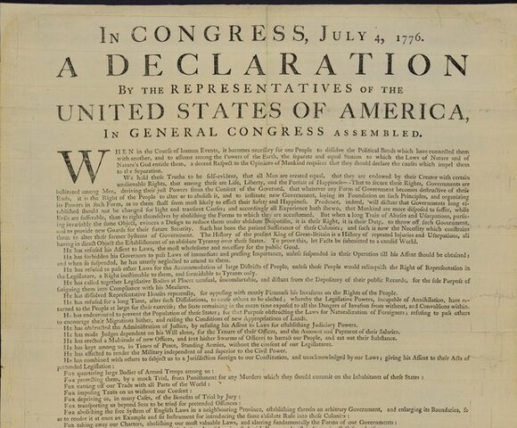 La declaración de independencia de los Estados Unidos