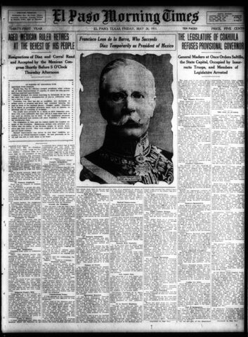 El dictador Porfirio Díaz es derrocado.