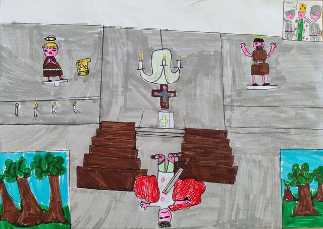 Thomas Becket quarrels with Henry II and is killed in the Canterbury cathedral