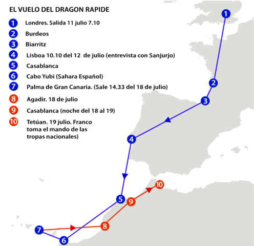 Franco sale de Canarias a Tetuán en el Dragón Rapide