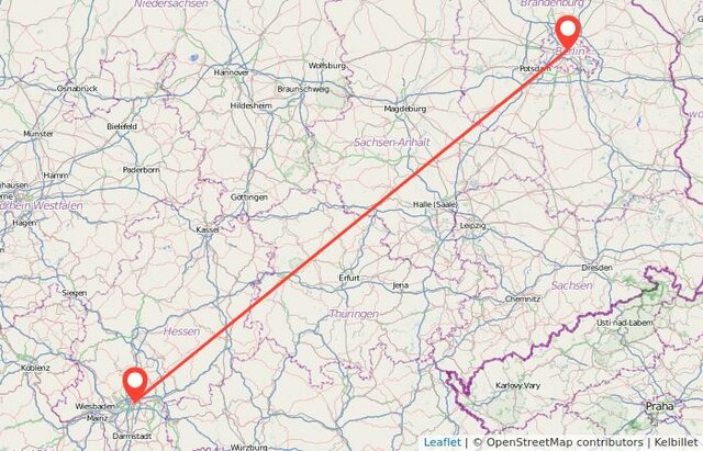 Primera línea de larga distancia para transmisión telegráfica. Berlín-Frankfurt