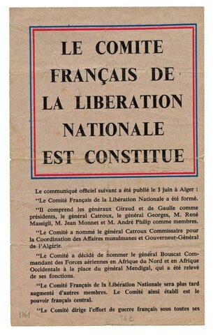 CRÉATION DU COMITÉ FRANÇAIS DE LA LIBÉRATION NATIONALE ou CONSEIL NATIONAL DE LA RÉSISTANCE