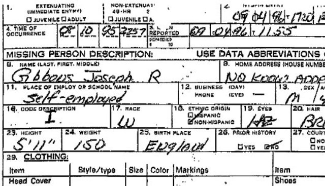 Missing persons report filed