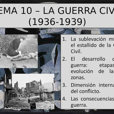 Timeline: UNIDAD 10.2: Sublevación militar y Guerra Civil (1936-1939). Dimensión política e internacional del conflicto. Evolución de las dos zonas. Consecuencias de la guerra.