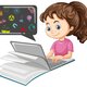 Girl studying and researching on the laptop free vector