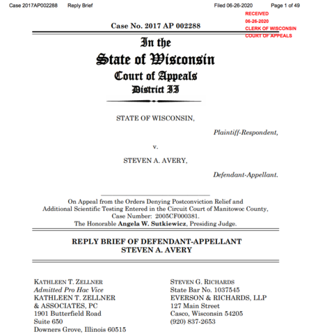 Kathleen Zellner files Reply Brief to State's Reply Brief on Appeal
