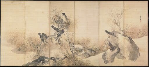 Heron and Spring Willows; Magpies in Autumn by Matsumura Goshun