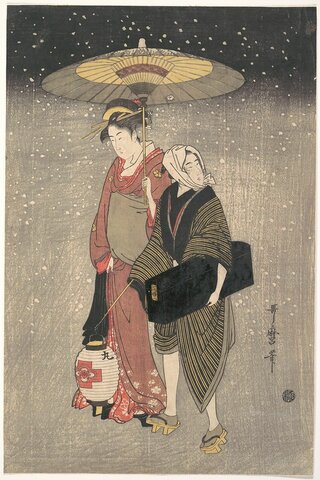 Geisha Walking through the Snow at Night by Kitagawa Utamaro