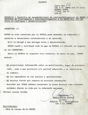 Documento que se les hizo firmar a los ex combatientes en Malvinas