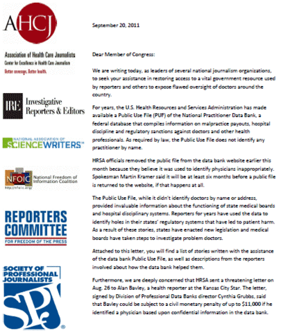 Journalists send letters to Congress