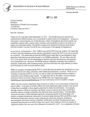 HRSA declines to restore data