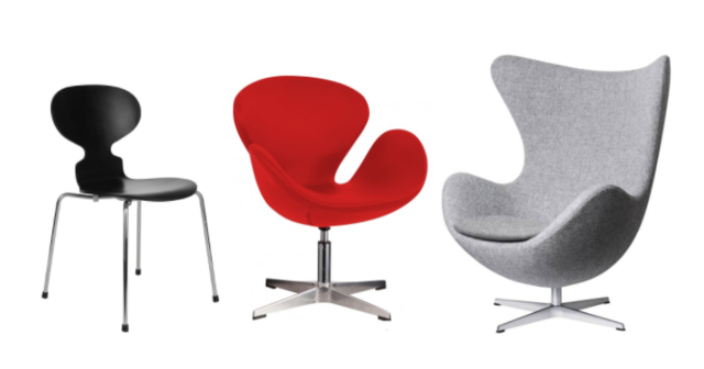 SILLA HORMIGA, SILLA CISNE y SILLA HUEVO