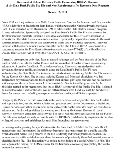 Ex-NPDB official: HRSA is wrong