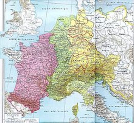 Division of Charlemagne's Empire between his grandsons with the Treaty of Verdun.