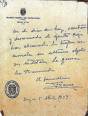 El general Franco hace público el último parte bélico el día 1: la guerra ha terminado con la victoria de quienes se habían sublevado tres años antes