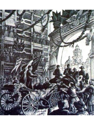 Juárez entra triunfal a la Ciudad de México y convoca a elecciones.