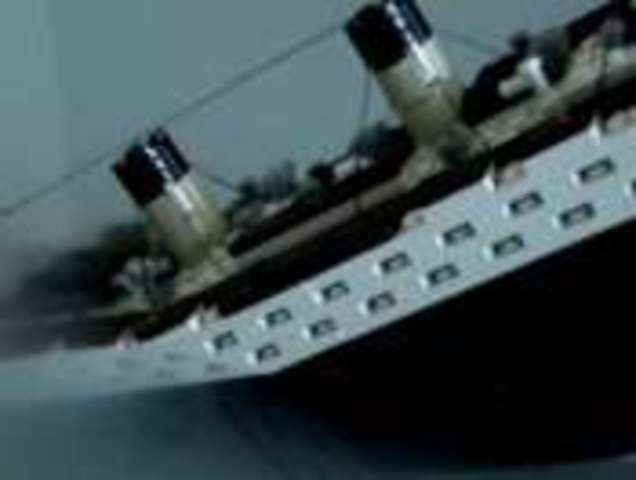 The Titanic's broken off stern settled back into the water, becoming more level for a few moments. Slowly it filled with water and tilted its end high into the air before sinking into the sea. People in the water slowly froze to death.