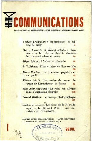 Creación en Francia del Centro de Estudios de las Comunicaciones de Masas (CECMAS)