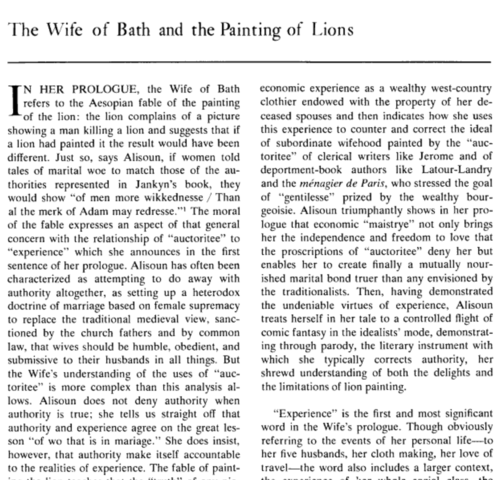 The Wife of Bath and the Painting of Lions