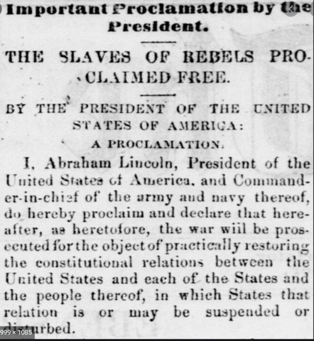 Issuing of the Emancipation Proclamation September 22, 1862