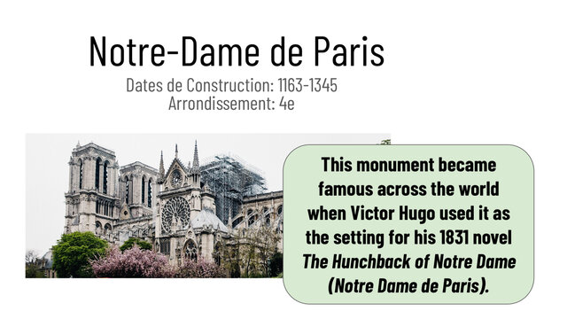 Completion of the construction of Notre Dame Cathedral (started in 1163)